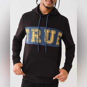 True Religion Men’s Contrast Panel Hoodie Sweatshirt Size M Jet Black